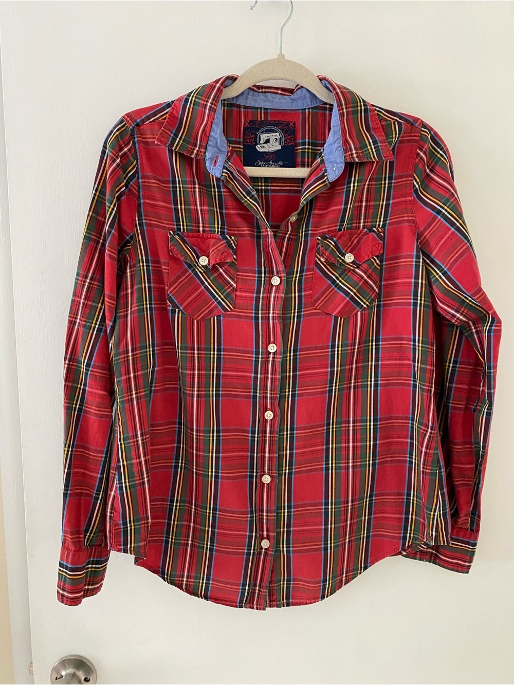100% Cotton Red Plaid Button-Up Shirt Christmas Tartan Crisp Cabincore